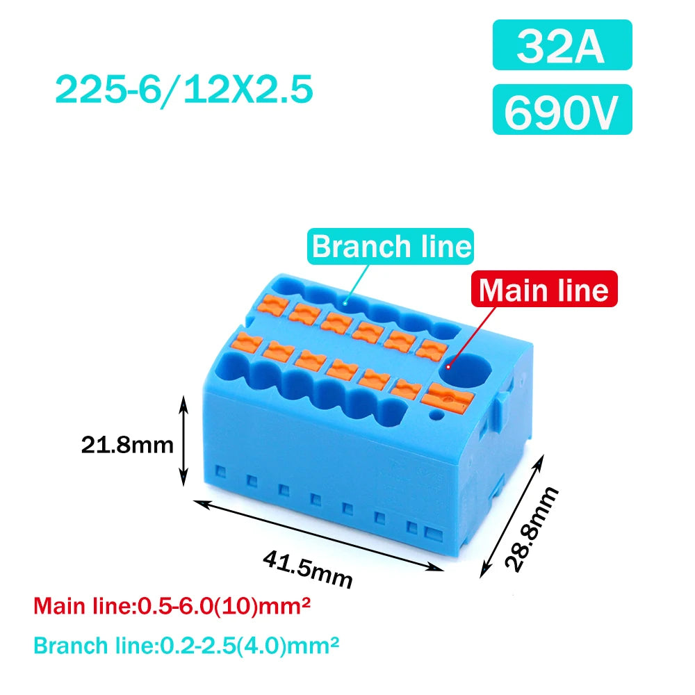 Wire Electrical Connectors PTFIX 2.5mm Wire Merging And Branching Device Push-in Terminal Block Connector Mount On Din Rail