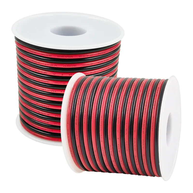 12V Red Black Hookup Wire 2 Pin Automotive Flat Cable LED Extension Wires For Doorbell LED Ribbon Lamp Tape Lighting Speakers