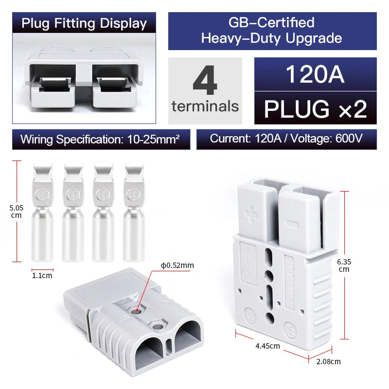 2pcs Quick Connector 40A 50A 120A 175A 350A Car Battery Power Plug 2P 600V High Current Electrical Wire Connectors