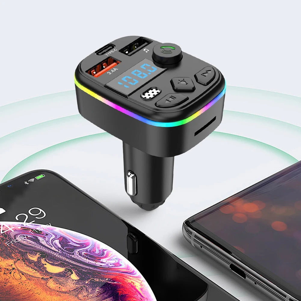 Car Charger Dual USB Type C Car MP3 Player Bluetooth 5.3 Support TF Card U Disk Phone Charger Car FM Transmitter Clear Calling