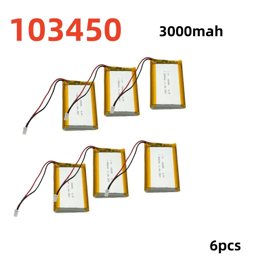 2.0-4.0AH 103450 Polymer Lithium Rechargeable Battery JST PH 2.0mm 2pin Plug for Camera GPS Navigator MP5 Bluetooth Headset