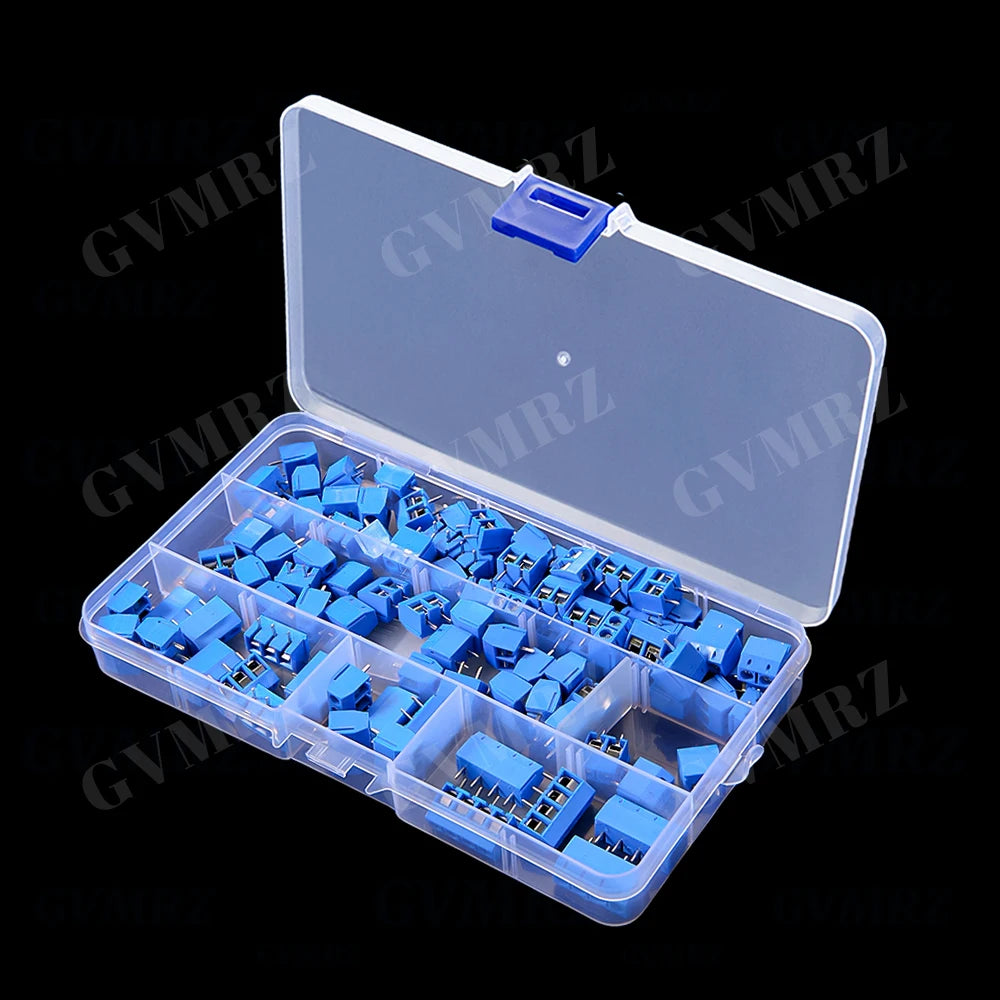 100PCS 2P PCB Screw Terminal Block Connector KF301 Pitch 5.0MM 2P 3P 4P Splicable Kit Box KF301-2 Blue KF301-2P KF301-3P KF-301