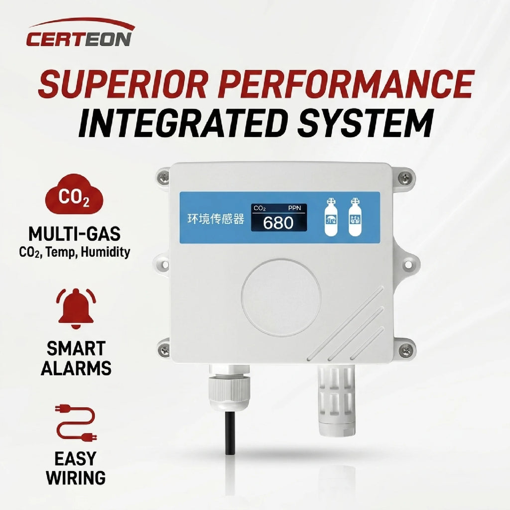 QT-10 CO2 Transmitter NDIR Carbon Dioxide Sensor RS485 4-20mA 0-5V 0-10V 10-30VDC IP65 for Greenhouse HVAC Factory