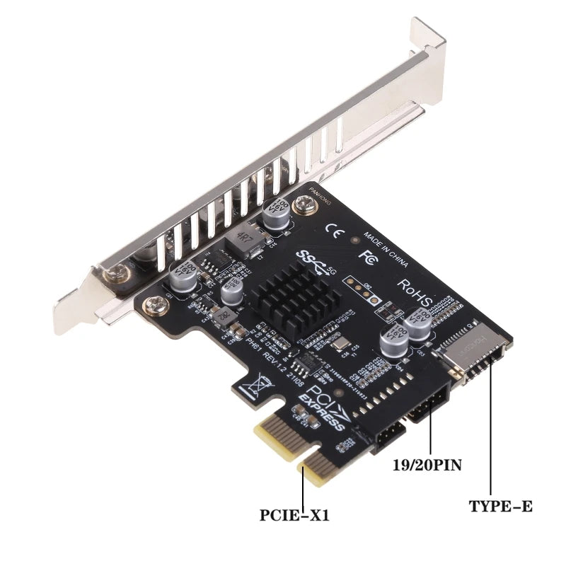 PCI-E to USB 3.0 Expansion Card 5Gpbs Type E PCI Express Card 19/20 Pin Header for Type C Front Panel Mount Adapter