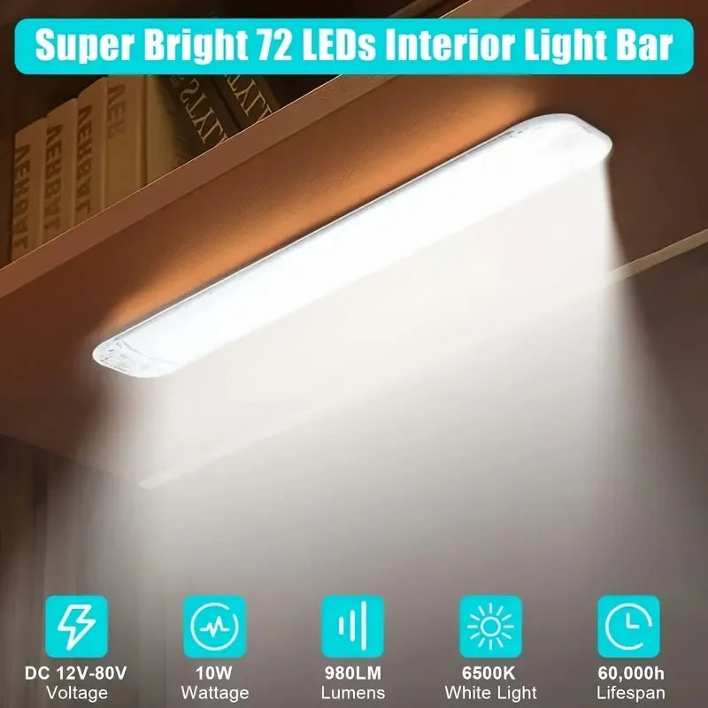 2pcs 12V-80V 72LED Roof Light Interior Light Bar Strip Light With Switch LED Car Interior Lamp Lighting Camper Bus Motorhome 10W