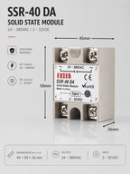 Solid State Relay SSR DA Single Phase 10A 25A 40A 60A 80A 100A 3-32VDC Input 24-380VAC Output for PID Temperature Control