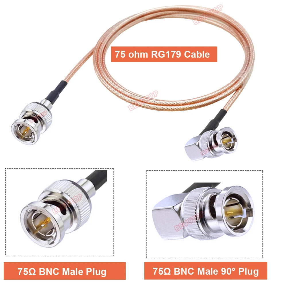 RG179 Cable 75 Ohm BNC Male Right Angle to BNC Male Plug Connector Adapter for Video Camera SDI Camcorder HD-SDI/3G-SDI/4K/8K