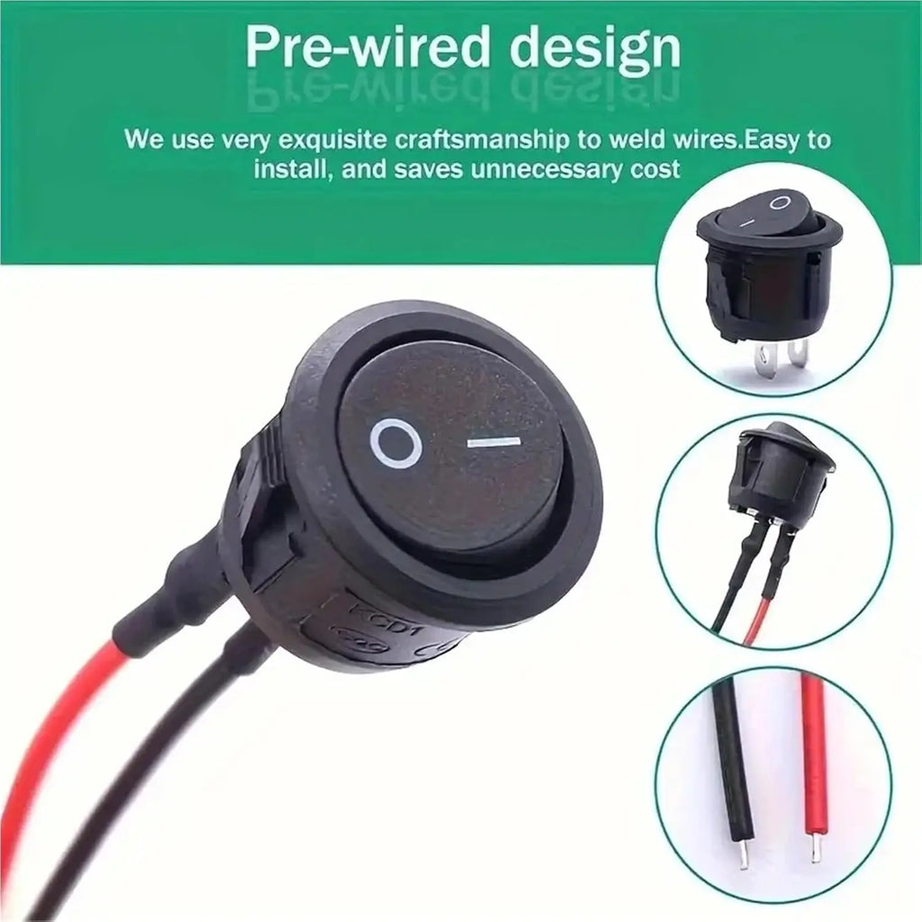 5/10pcs Mini Round Rocker Switch 15mm Spst Open/Off 12V Dc Power Supply Easy to Install Durable Nylon and Terminal