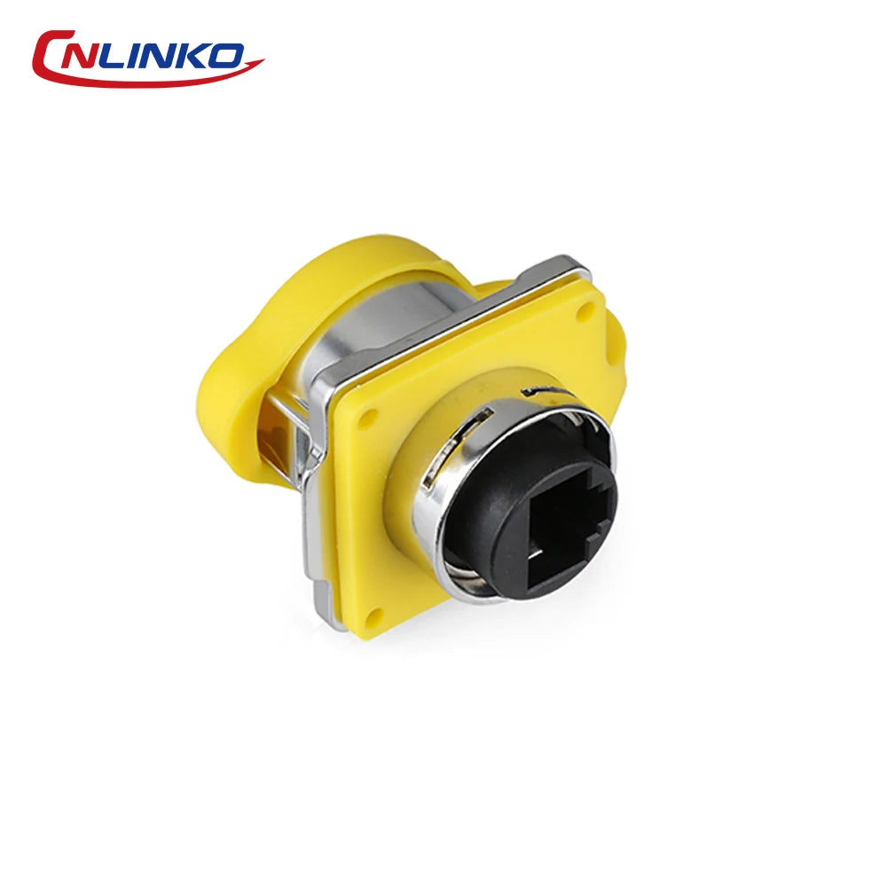 CNLINKO M24 Waterproof IP68 RJ45 Female Panel Mount Connector Cat6 8P8C Zinc Alloy with Protective Cap for Industrial Ethernet