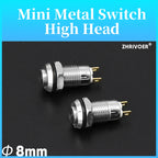 1pc 8mm Metal Push Button Switch Self-reset Momentary Self-locking Latching 2 Pins High Head 3A/250V Computer Doorbell Horn