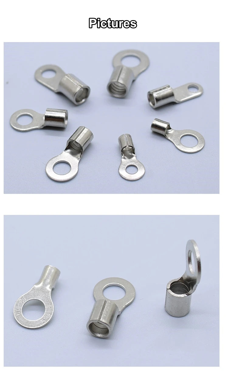 100pcs RNB Brass Ring Bare Terminal Block Connector Cable Lugs Wire Crimping Tips Electrical Connection Strips 12V 2.5mm 4mm 6mm