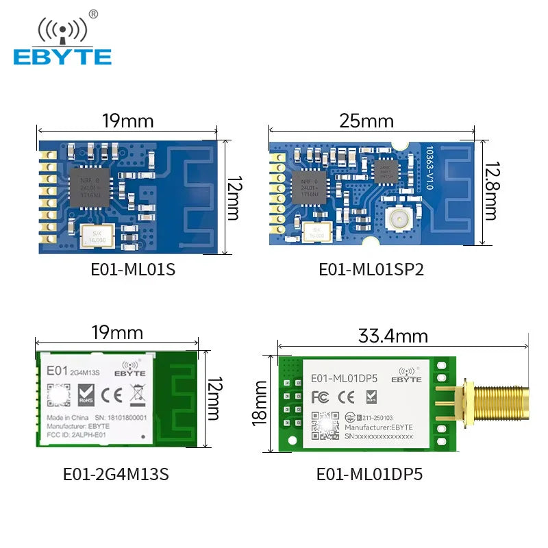 4PCS nRF24L01 nRF24L01P 2.4GHz PA LNA 20dBm Wireless Module SPI Antenna SMA-K Transceiver Receiver Tansmitter EBYTE E01 Series
