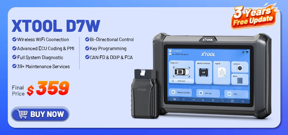 XTOOL D7 V2.0 Automotive Diagnostic Tool All System Scan Tools ECU Coding Bidirectional OBD2 Scanner 36+ Service FCA CAN FD DOIP