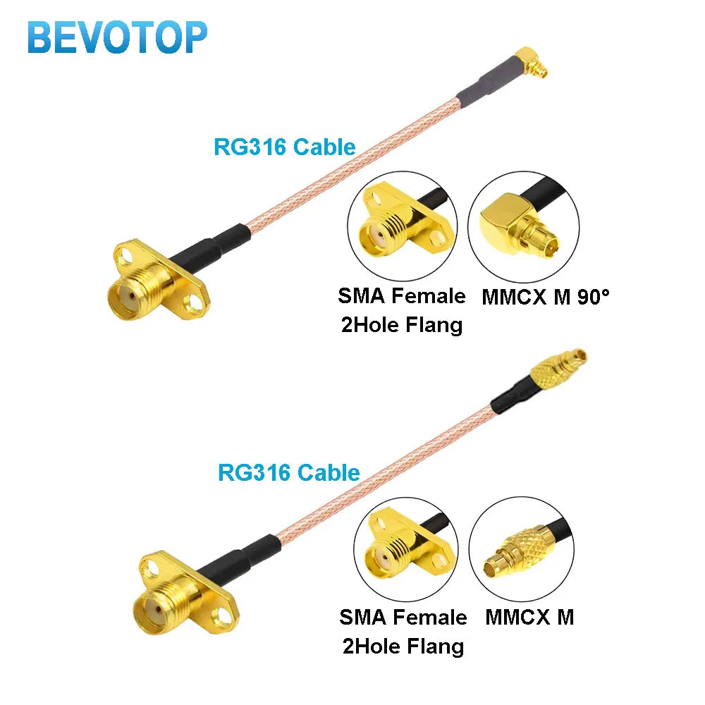 2PCS MMCX to SMA/RP-SMA Female Flange Panel Mount RG316 Pigtail FPV Antenna Extension Cord for TBS Unify PandaRC VTX
