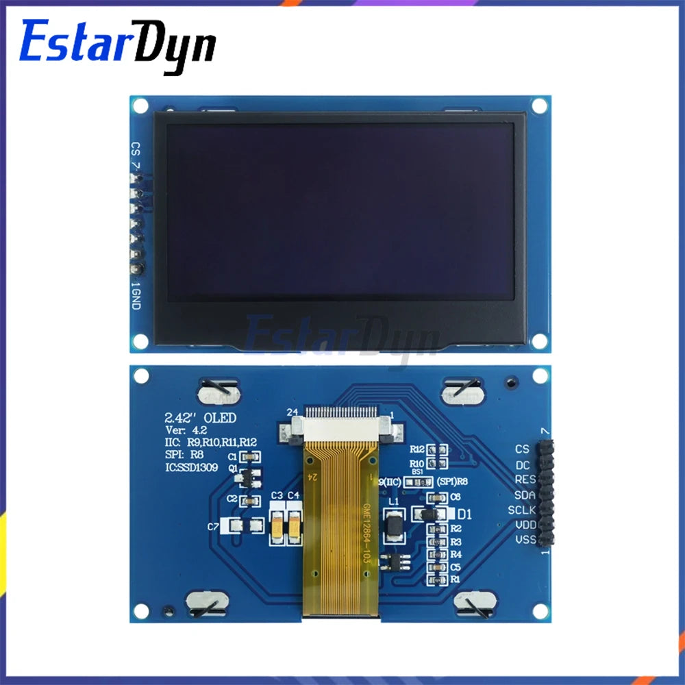 SSD1309 2.42 inch OLED Display 128x64 HD SPI/I2C Interface 7Pin for UNO R3, 3.3V/5V