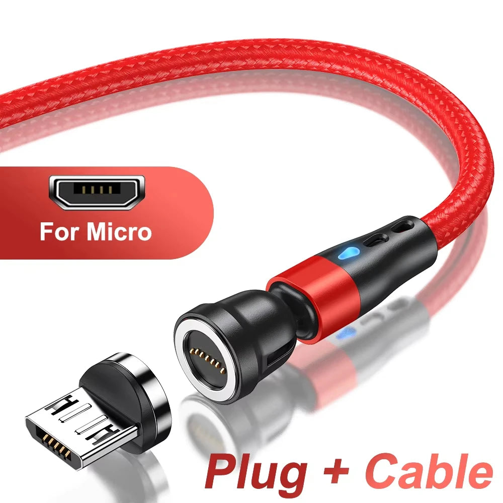 3A Fast Charging Magnetic Cable 540° Rotating USB Type C Micro Data Cable for Samsung Huawei Xiaomi Android Phone Charger Wire