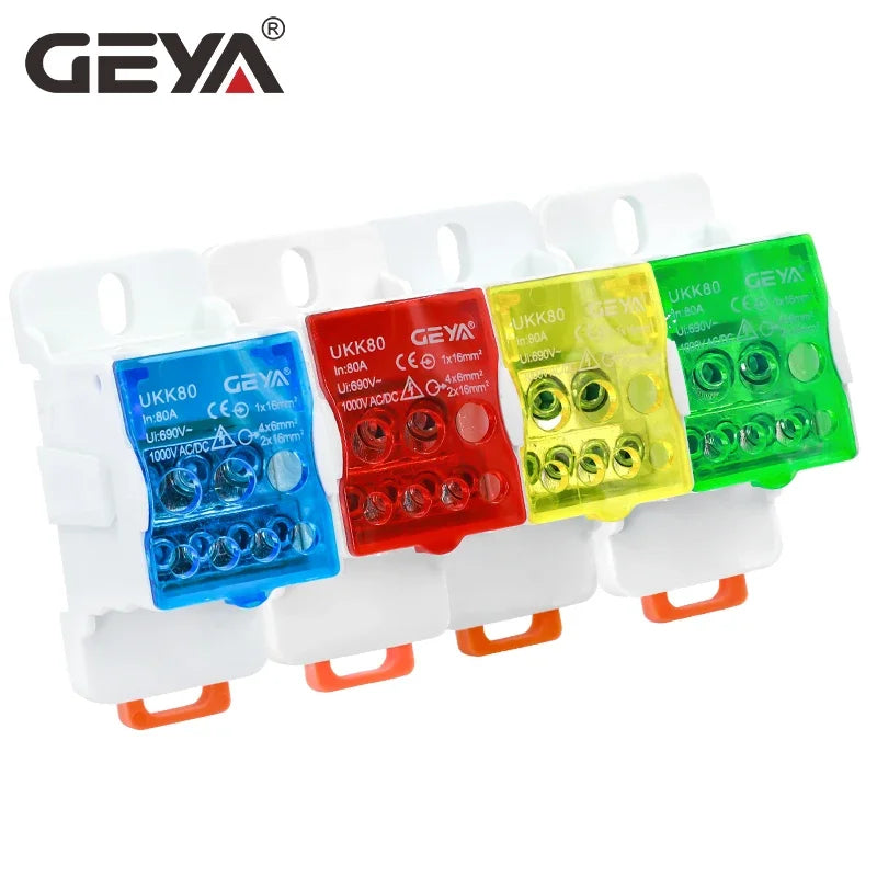 GEYA UKK-80A Distribution Box Din Rail Terminal Block 1 In 6Out Power Junction Box 80A Universal Electric Wire Connector