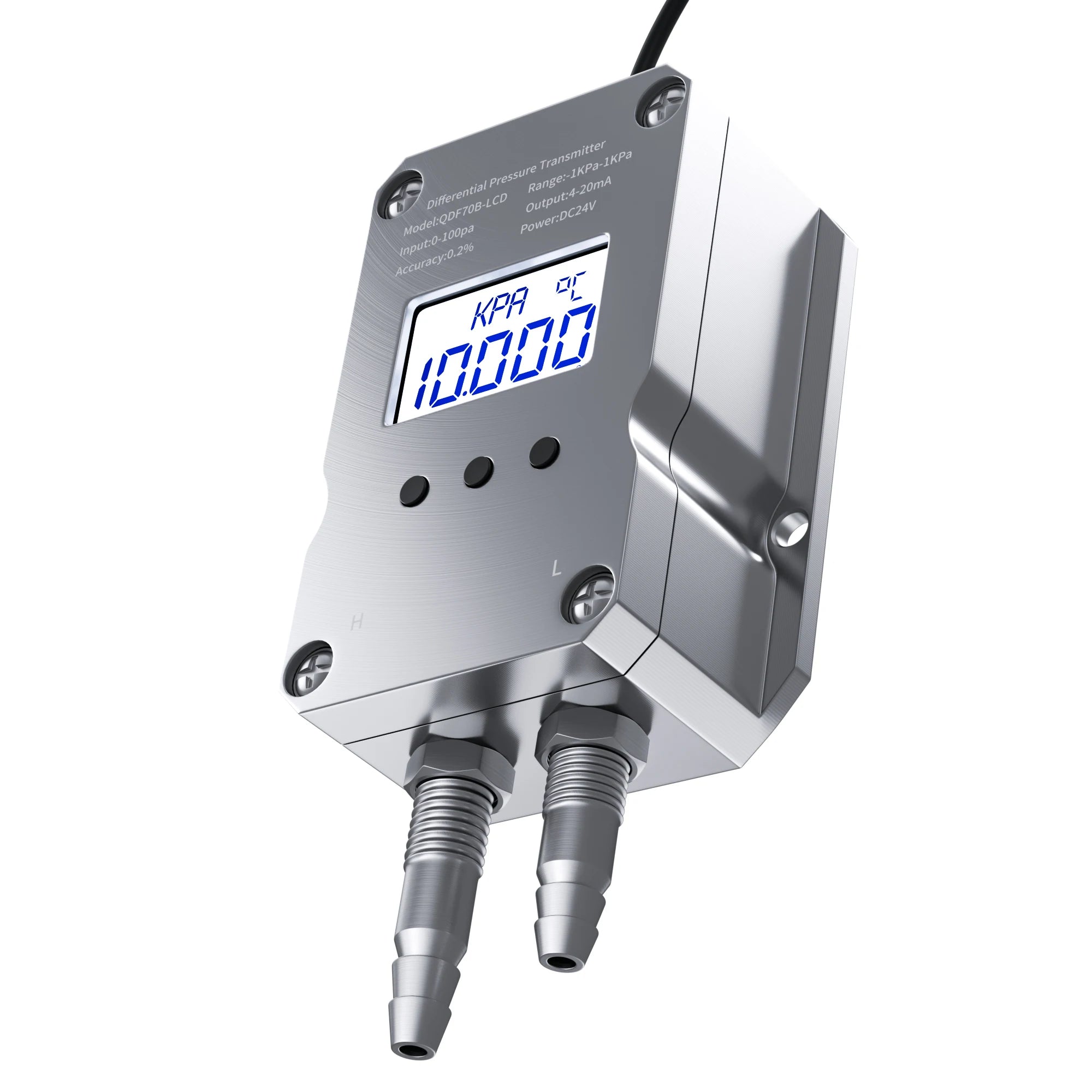 4-20mA LCD Differential Pressure Transmitter 0-10V 0-5V  RS485 Wind Pressure Sensor 1Kpa 10kp 50Pa 100Pa 500Pa 50Pa Air Pressure