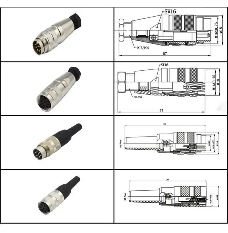 Waterproof C091 M16 Metal Circular Aviation Plug Connector 3Pin 4/5/6/7/8/12/14 Pin Male Female Connector J09 Cable Socket IP67