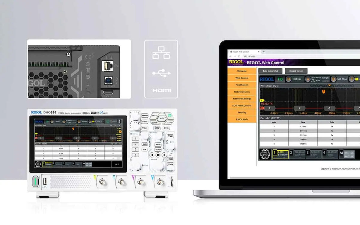 RIGOL DHO802/DHO804/DHO812/DHO814 Oscilloscopes | 70/100MHz, 2/4CH, 25Mpts Deep Memory, HDMI Output,  CAN/I2C/SPI/UART Decode