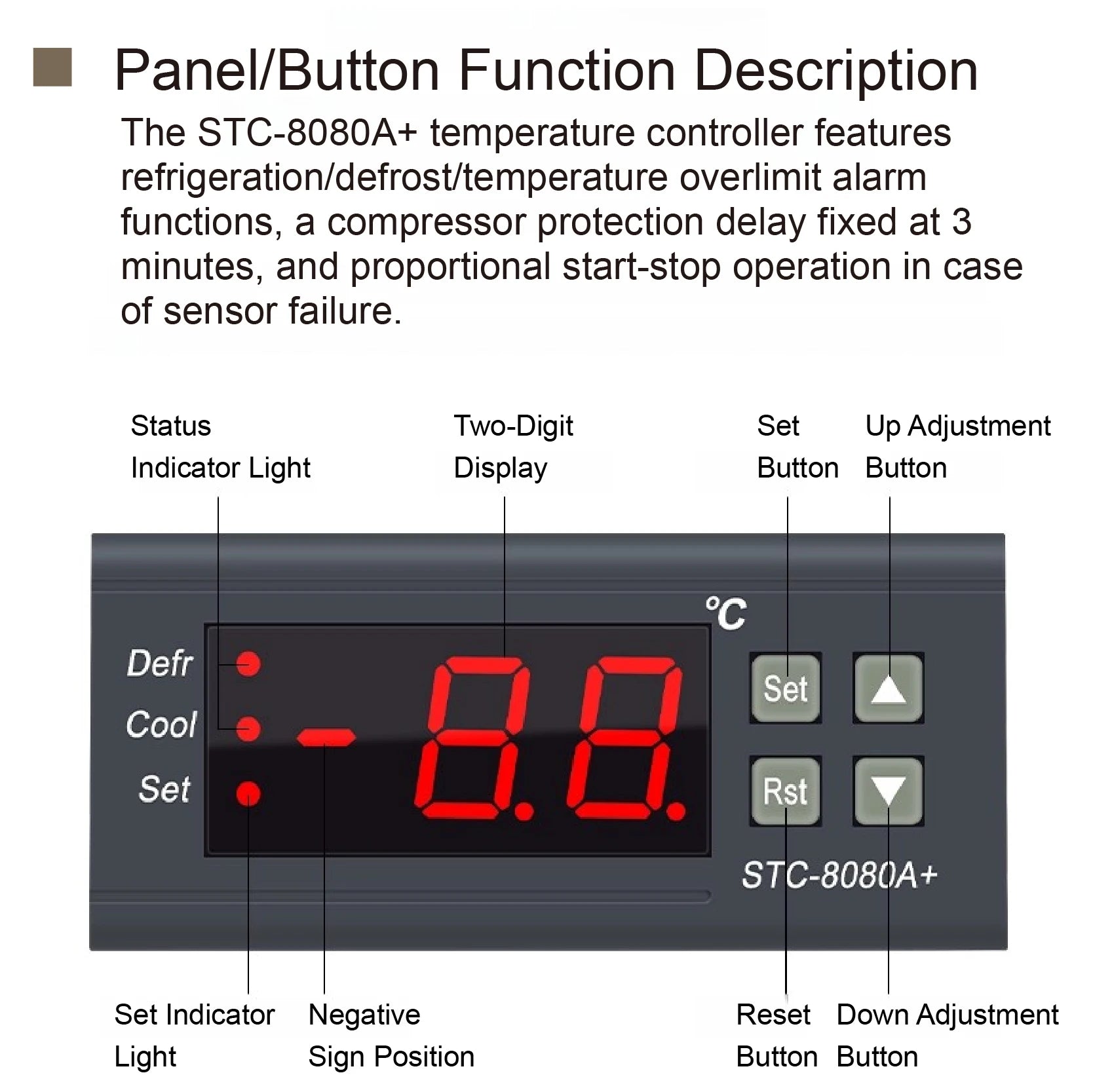 STC-8080A+ Digital Temperature Controller Thermostat Switch for Freezer Refrigerator Cold Storage Cooling Defrost Display