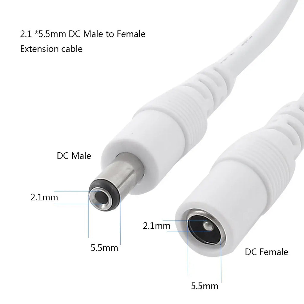 DC Power Extension Cable 12V White Cable Connector 2M 3M 5M 10M 20M Extender Cord 2.1x 5.5mm Female to Male For LED Strip Camera