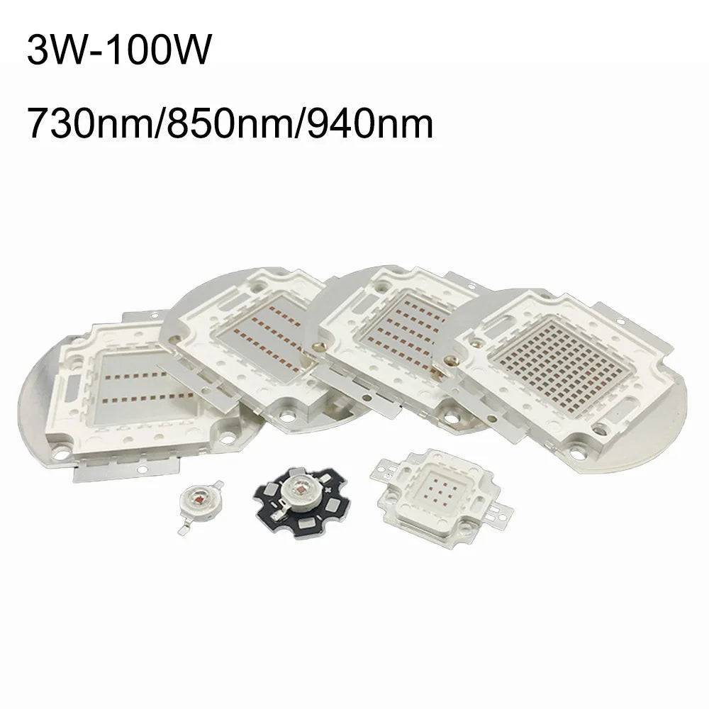 High Power LED Chip IR Infrared 850nm 940nm 730nm 3W 5W 10W 20W 50W 100W Led Light Lamp Matrix 850 940 730 Nm for Night Vision