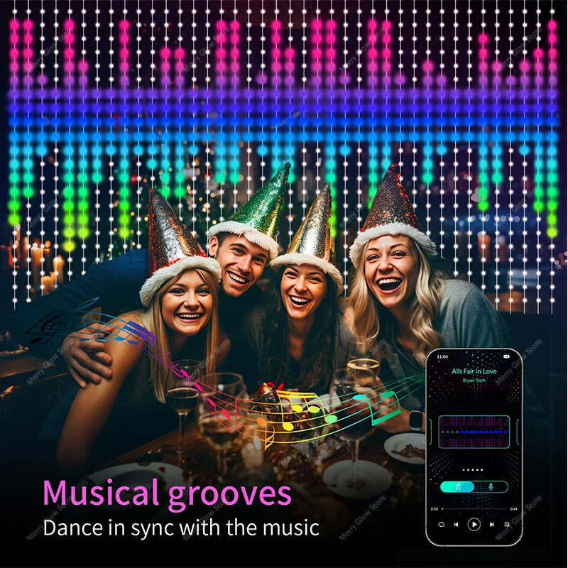 Smart Curtain Lights Bluetooth App LED String RGB Fairy Lights DIY Picture Music Change Display Christmas Halloween Decoration