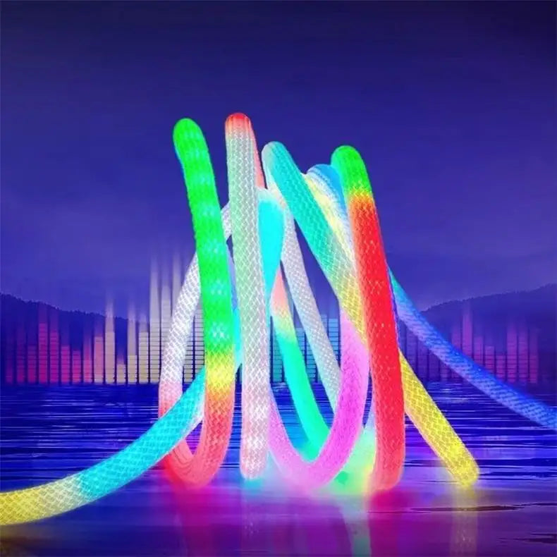 360 Glow Round RGB Neon LED Woven Strip Light 24key Bluetooth APP Remote Control 5V USB WS2812B Music Sync Waterproof Rope Decor
