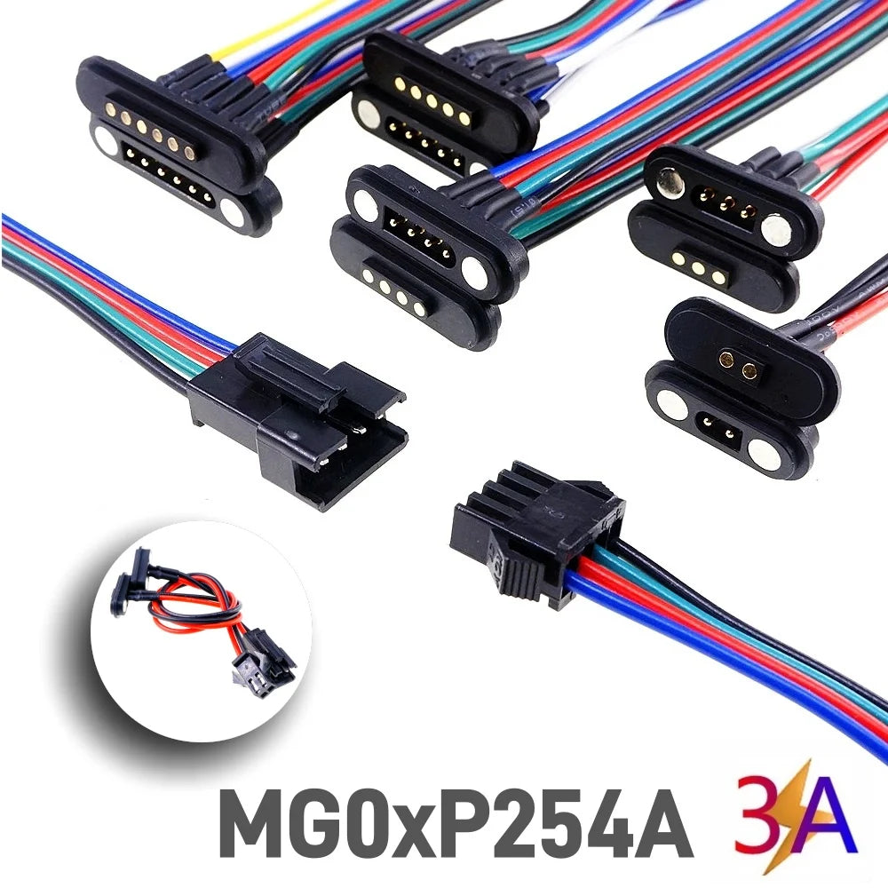 1 Set 2A 3A JST SM Plug DC Magnetic Pogo Pin Connector 2 3 4 5 6 Pin Male Female 2.54 mm Socket Adapter for LED Strip Lamp