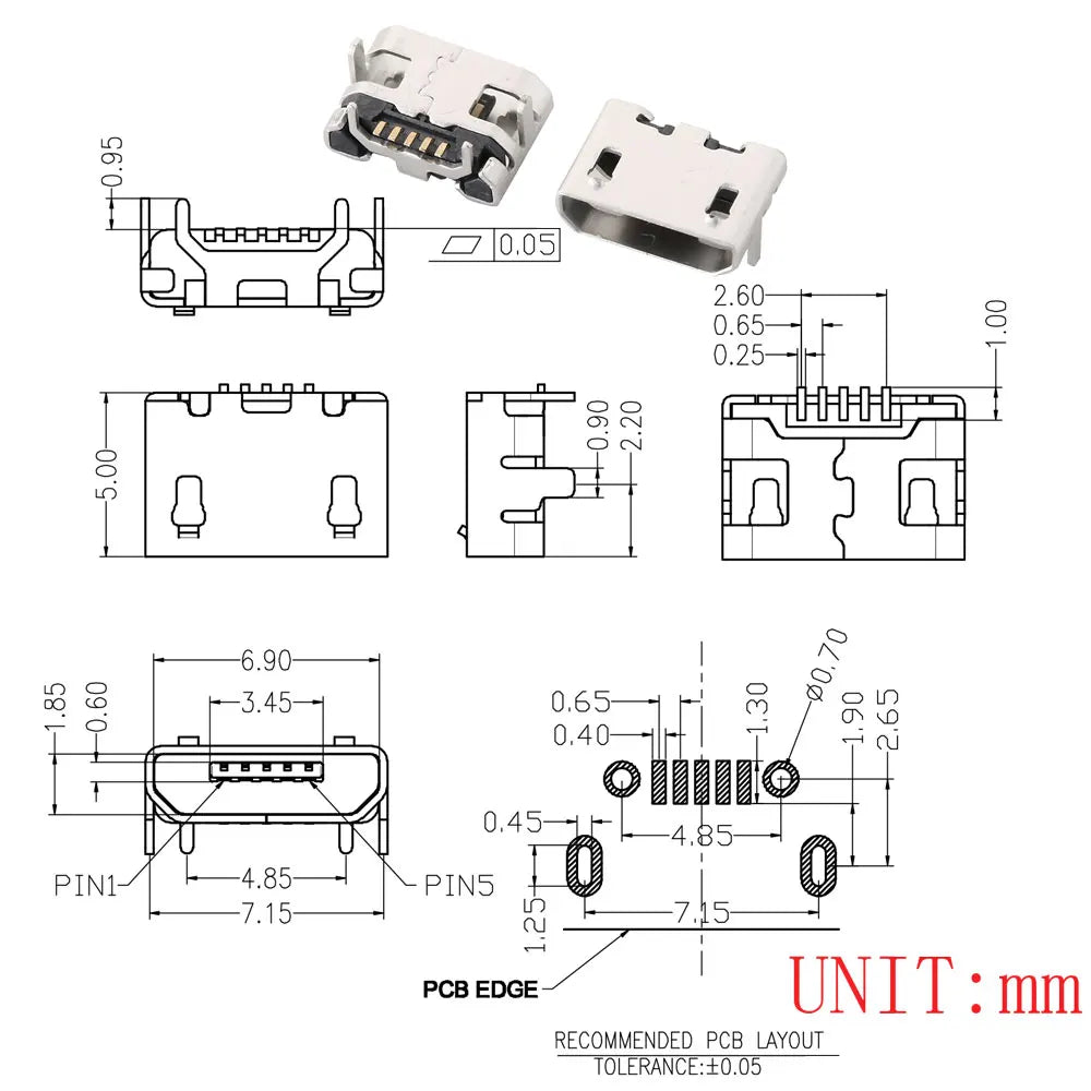 10PCS Micro USB 2P 5P Jack Charging Port Plug Dock Charger DIP SMD For Phone Tabletels Speakers Etc Port Socket Power Connector