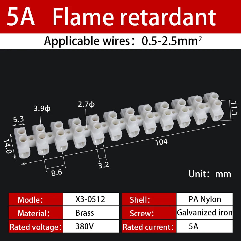 12 Position Barrier Screw X3-1012 Nylon Plastic Terminal Block 20A Transparent White Copper 380V Wire Connector Dual Row