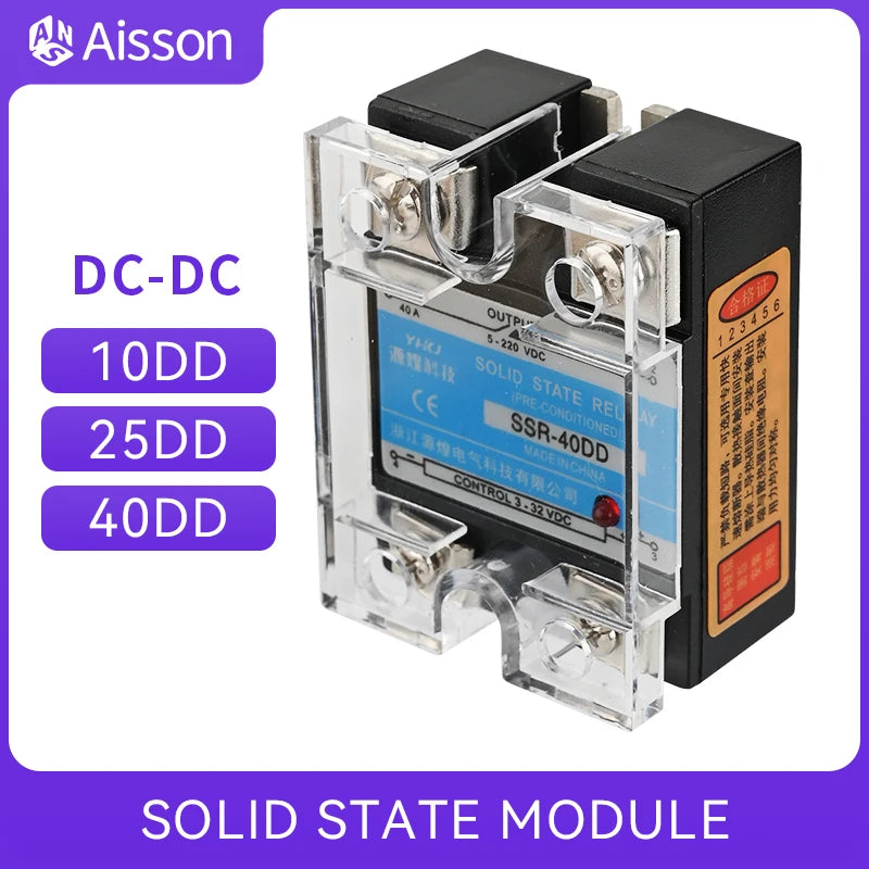 SSR-10DD 25DD 40DD Single Phase DC Controlled DC SSR Solid State Relay With Plastic Dust Cover Heat Sink 220V 10A 25A 40A