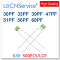 LoCNService 500PCS Green Monolithic Ceramic Capacitor 63V 30PF 33PF 39PF 47PF 51PF 56PF 68PF 300 330 390 470 510 560 680 NPO 5%