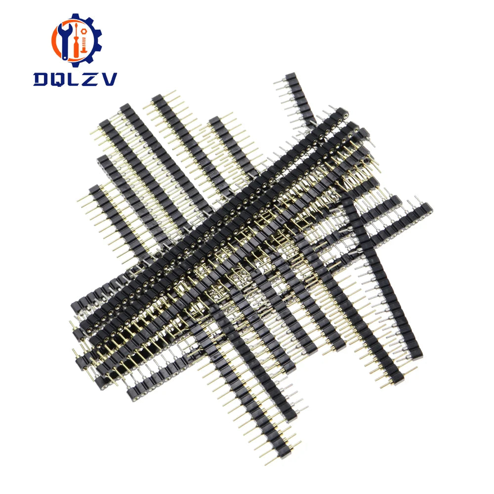 5PCS 1*40Pin 2.54MM Pitch Single Row Female/Male SMD Straight Needle Round Hole Pin Header Copper Foot Gold-Plated
