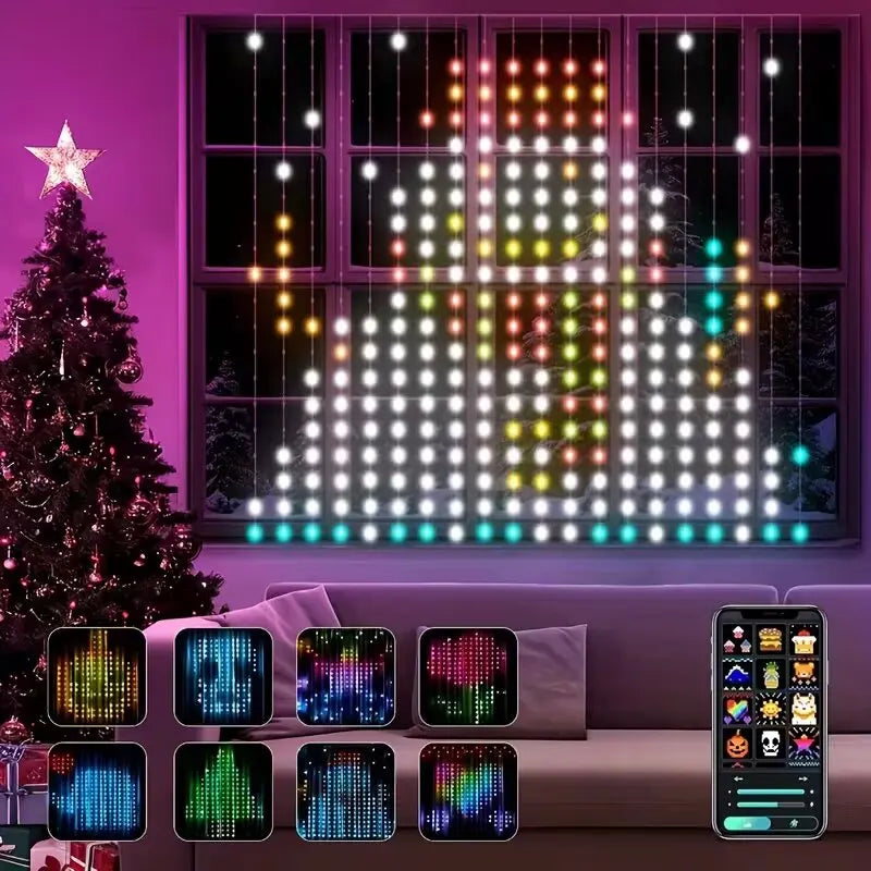 Smart RGB LED Curtain Fairy Lights, Remote-Controlled & Music-Synchronized, Indoor Outdoor Christmas Decoration Lights
