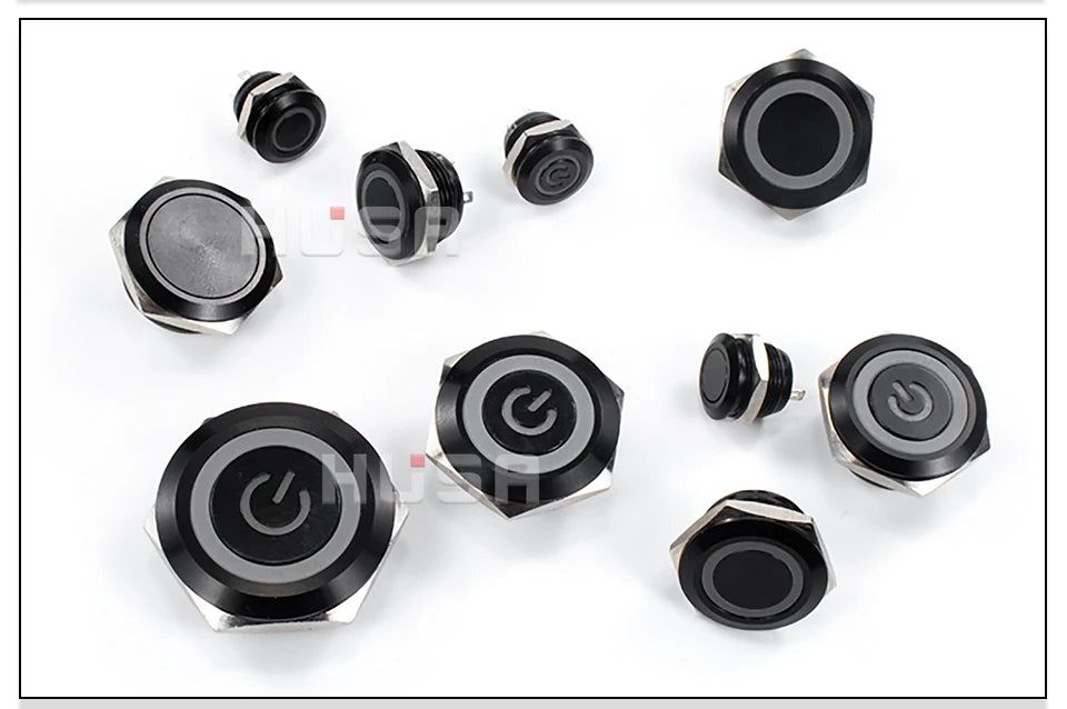 12/16/19/22/25/30mm Short Stroke Mini Waterproof Metal Push Button Switch Power Led Light Momentary 5/12/24/220V Black 1NO