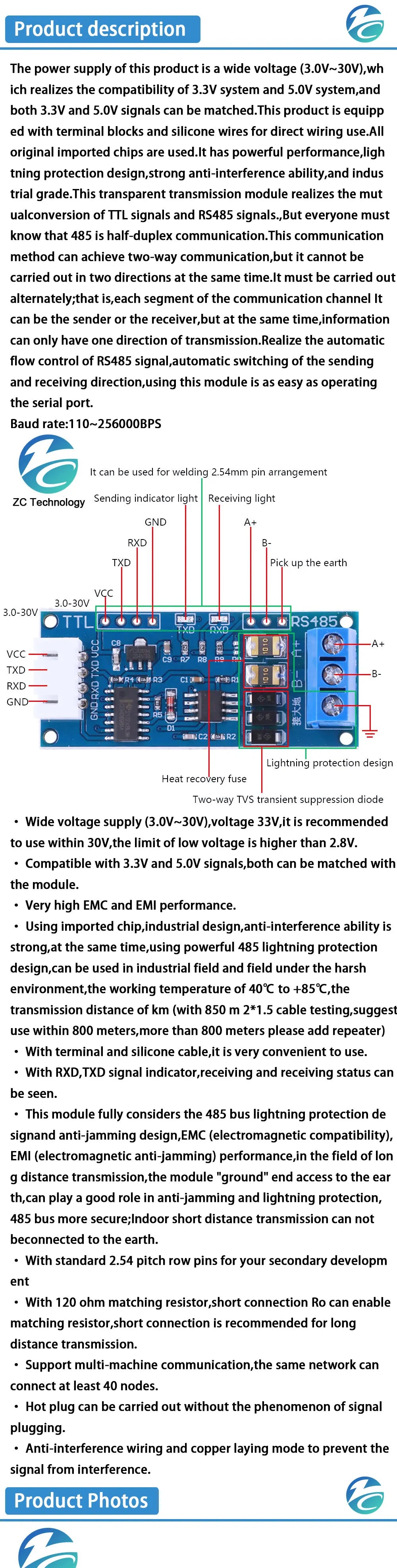 TTL to RS485 Converter 3.3V/5.0V Hardware Automatic Control Converter Module For Arduino for Arduino AVR
