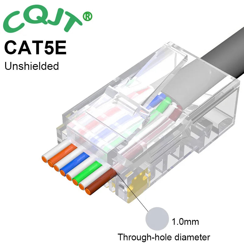 CAT6 CAT7 CAT5E RJ45 Connectors Pass Through Modular Plug Network UTP 3/50μ Gold-Plated 8P8C Crimp End for Ethernet Cable