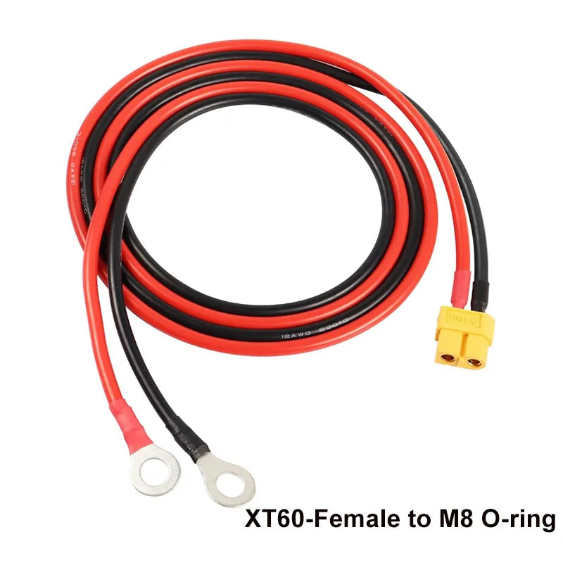 XT60 to O-Ring Terminal Cable: XT60 Male or Female Connector to M8, with 12 AWG Silicone-Insulated Wire (0.5 m to 10 m)