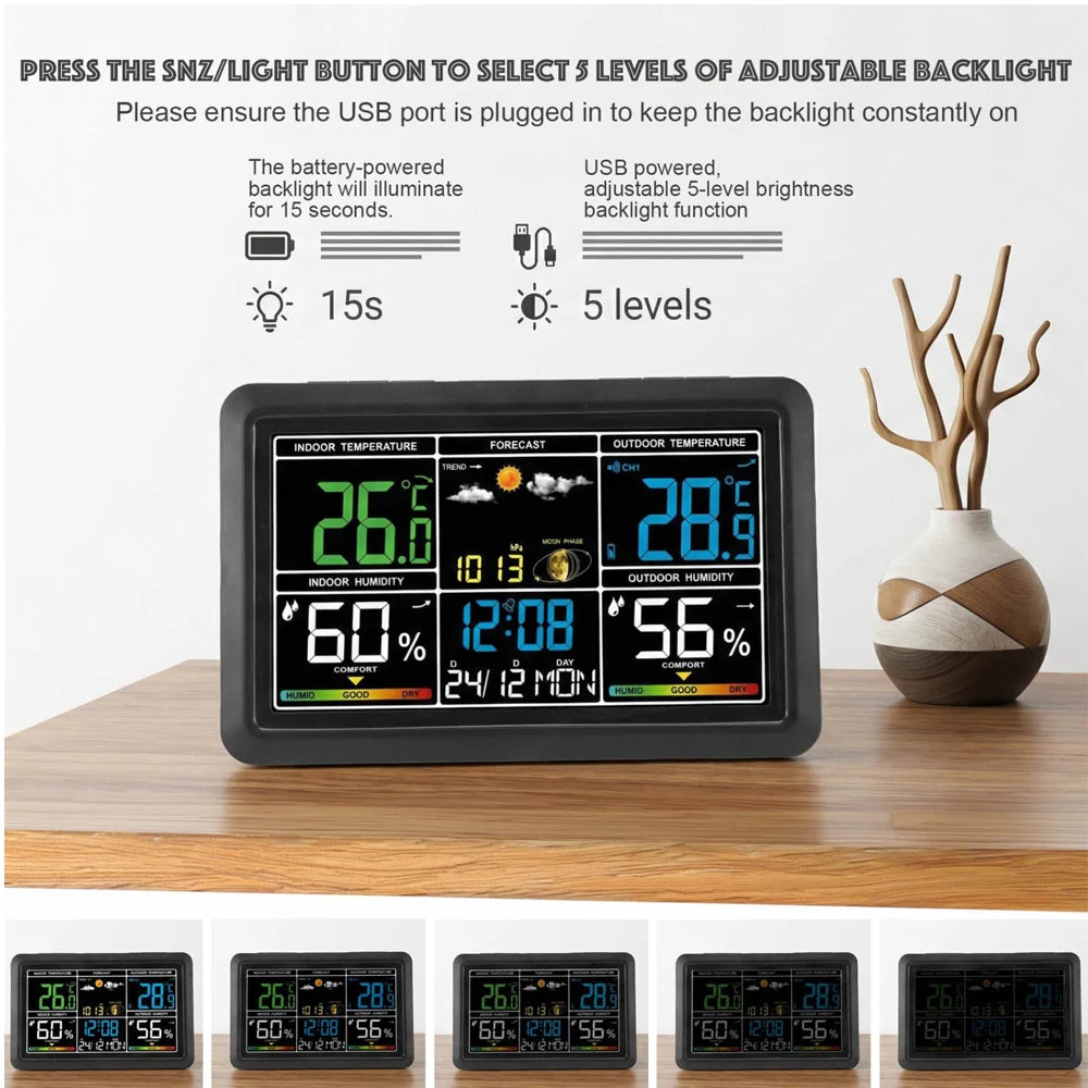 7.5 Inch Color Display Weather Clock with Indoor Outdoor Thermometer Hygrometer, Barometric Pressure , Alarm for Home Office