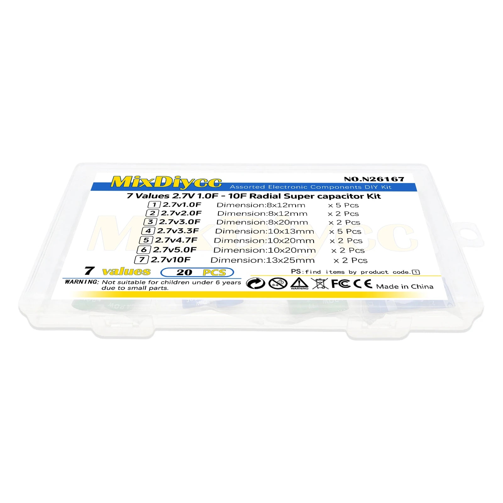 7 Values 2.7V Supercapacitor Kit 1F/2F/3F/3.3F/4.7F/5F/10F Farad capacitor Total 20 Pcs