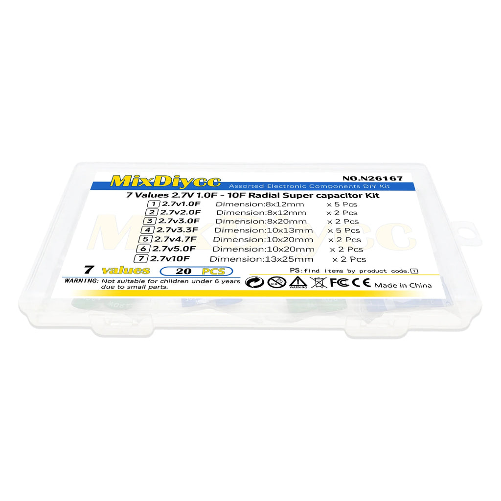 7 Values 2.7V Supercapacitor Kit 1F/2F/3F/3.3F/4.7F/5F/10F Farad capacitor Total 20 Pcs