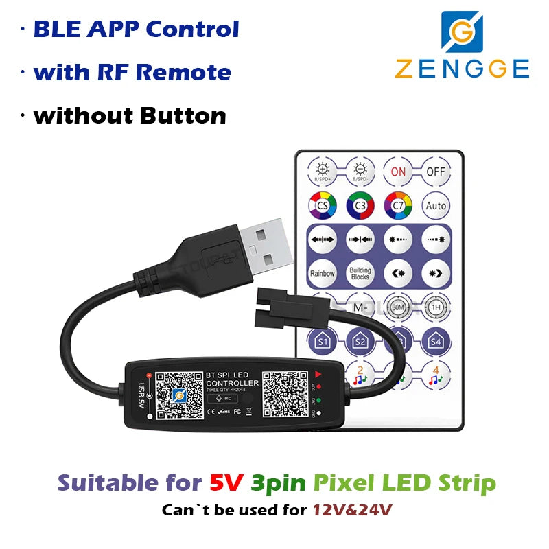 BLE WS2812B Controller BT Music for Pixel LED Strip Light SK6812 WS2811 WS2812 LED Light Strip USB 5V APP Remote Controller