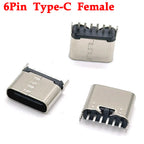 6Pin USB C Female Connector Panel Mount Jack TYPE-C Charging Port of Solder Wire Type Socket With PD Fast Charging Vertical 6.8H