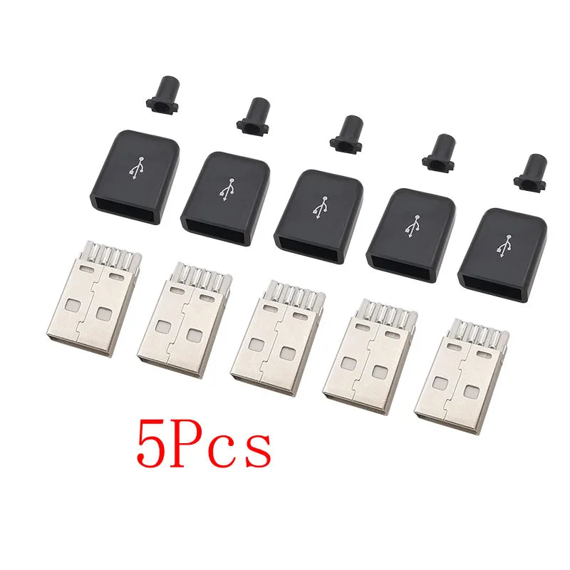 5Pcs/lot USB 2.0 Type A Male Plug 4 Pin Assembly Soldering Type Connector DIY Repair Charging Plug USB-A Adapter Connectors