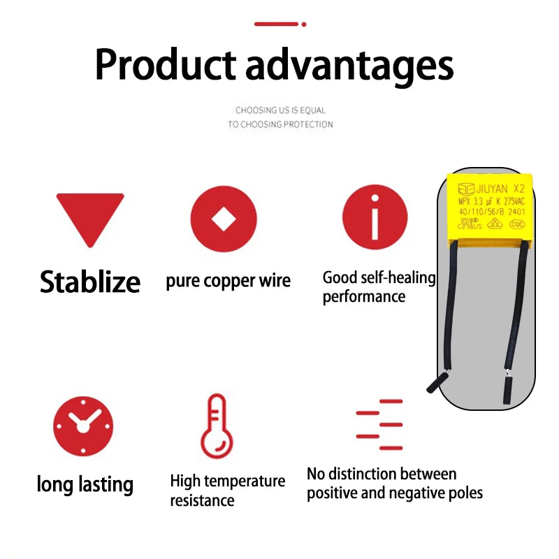 2.2uF X2 Safety Capacitor 275VAC Polypropylene Film for DC AC Pulse Circuits Smart Home Appliance Power Supply Stable P