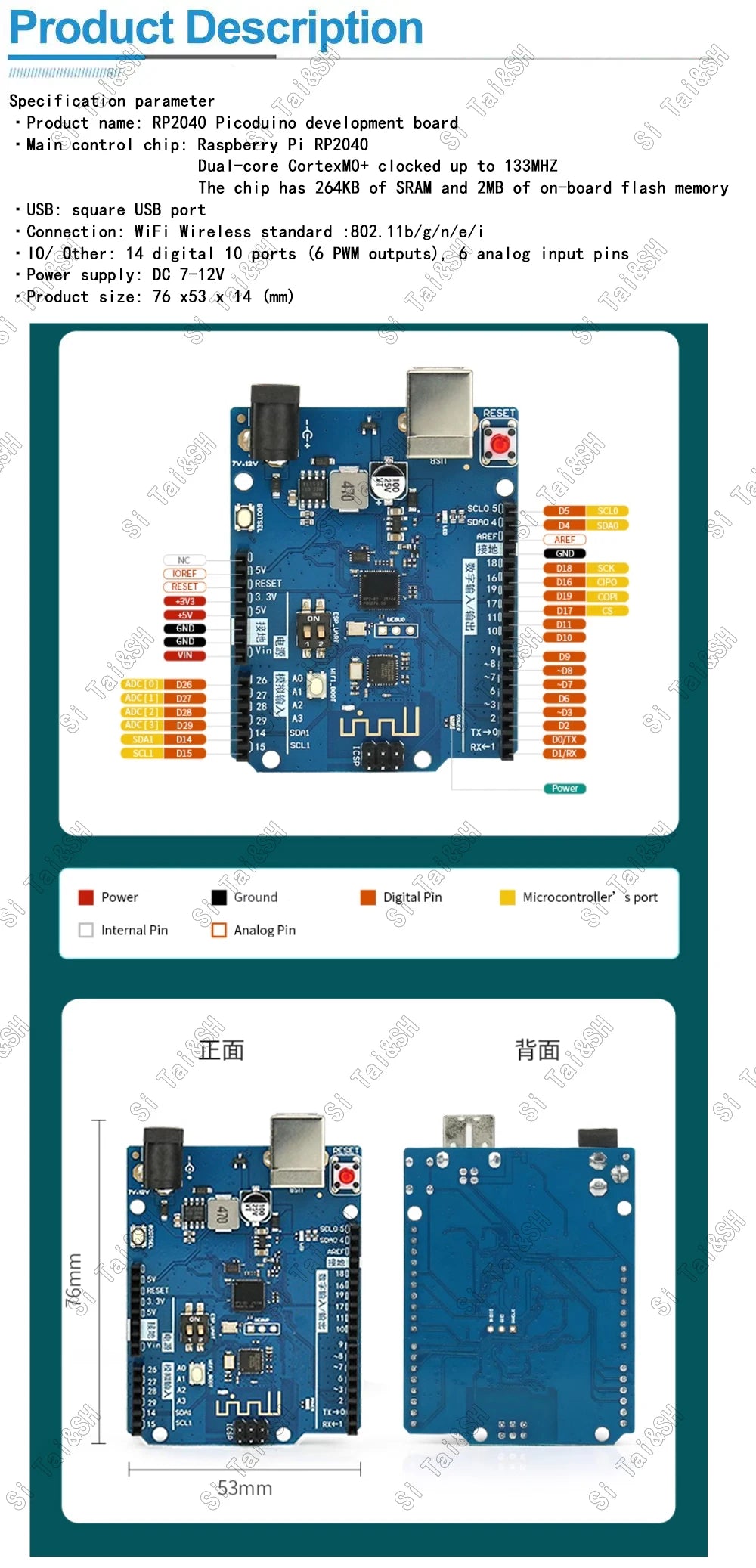 Raspberry Pi Pico Board RP2040 Dual-Core 264KB ARM Low-Power Microcomputers High-Performance Cortex-M0+ Processor