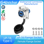 EW-LP16 Type-C USB 3.1 5A Female Socket Rear Nut Locking Jack Panel Mount Connector Waterproof Fast Charging Data Wire Cable