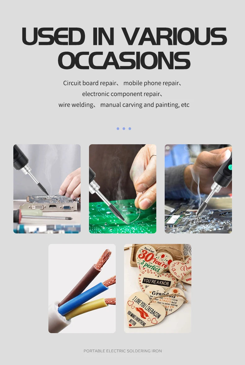 JCD Wireless Soldering Iron Portable 180-450 °C Adjustable Temperature built-in battery with 3Tip Soldering Tool Kit USB-5134